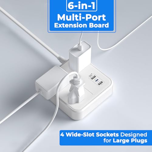 Image of Embox Extension Board 2 Meter Cable | USB Ports 2 QC1 PD (20W) and 3 Universal Sockets | Extension Cord with Overload Protector | 2500W Extension Board with Switches Safety Shutter LED Indicator