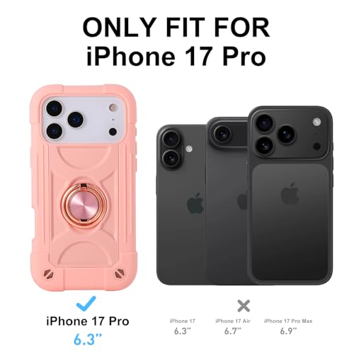 Image of MARKILL Compatible with iPhone with Built-in 360Rotating Ring Stand, Military Grade Drop Protection Full Body Rugged Heavy Duty Case Durable Cover (Pink, iPhone 17 Pro)