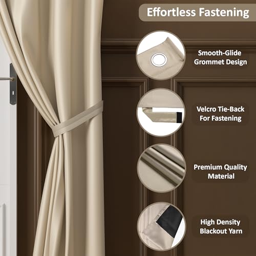 Image of Kuber Industries 4 Pcs Set Polyester Blackout Door Curtain 7 Feet for Home Decor | 8 Eyelet with Darkening Curtains for Living Room /Bedroom | Plain - Beige