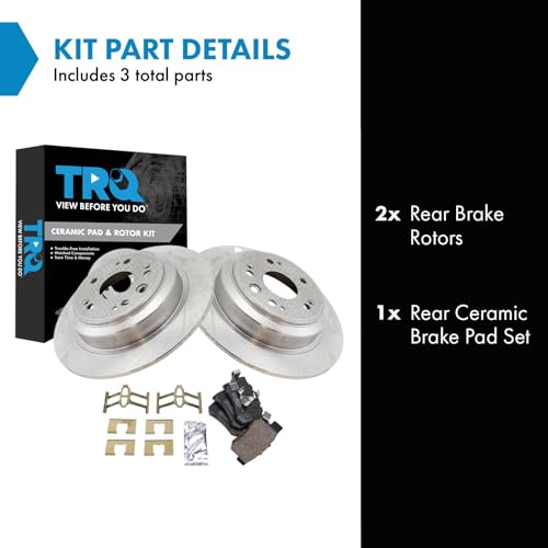 Image of TRQ Rear Brake Pad and Rotor Set Ceramic Vented Rotors | For 2010-2011 Honda Accord Crosstour 2012-2015 Crosstour