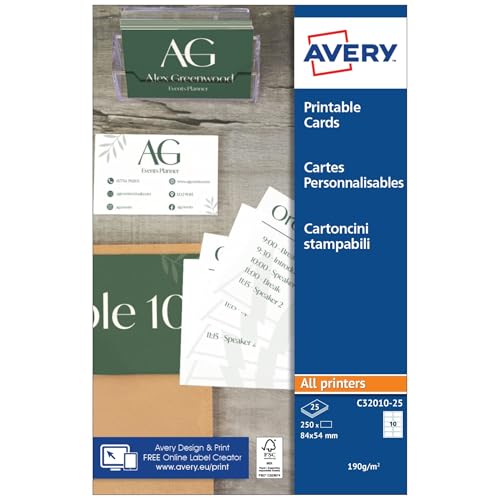 AVERY - Pochette de 250 cartes de visite imprimables. En carte blanche mate 185g/m². Format 85 x...