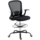 HOMCOM Bürostuhl Schreibtischstuhl mit Fußring, Lendenwirbelstütze, Höhenverstellbarer Drehstuhl...