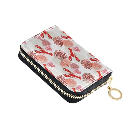 BGXW Tropical Marine Lobster Corals RFID Credit Card Holder Wallets for Women, Leather Zipper Card Case Accordion Wallet for Women Girls