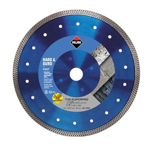 RUBI | Disco de Diamante para Porcelánico TURBO VIPER (TVA) | Disco para Amoladora de 125 mm para el Corte de Materiales con Espesores de 20 mm | Solo para Corte Recto