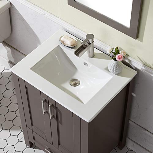 ENGELCH (Light Gray) Modern Small 24 Inch 2 Doors Stand Gray Bathroom Vanity, Storage Cabinet with Single Hole Ceramic Vessel Basin Top Vanity Sink Combo
