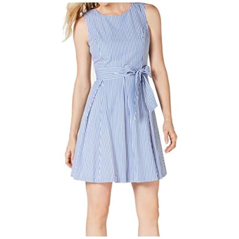 Pappagallo Women's Fit & Flare Dress with Sash, Royal Denim/White, 8 Cover