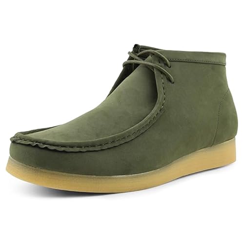 Amali Casual Chukka Boots for Men, High-Top, Lace Up Suede Men's Shoes, Desert Boots with Crepe Rubber Sole - Olive, Size 10