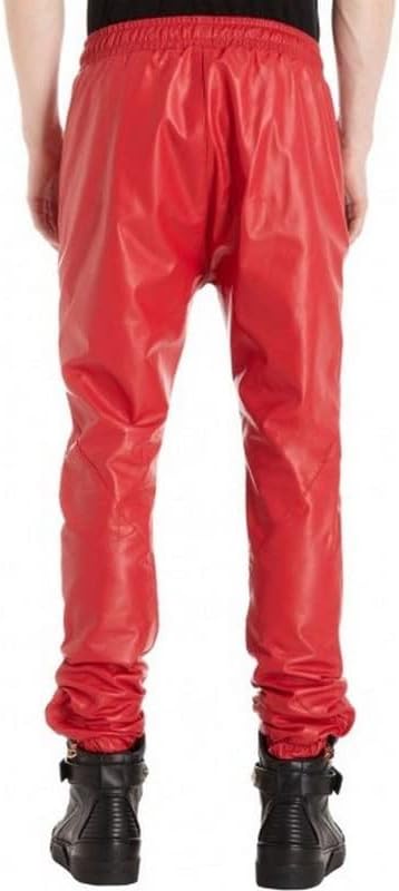 Leather Trens Lambskin Leather Men's Atheletic Red Color Casual, Party Sweat Pant LTSP62