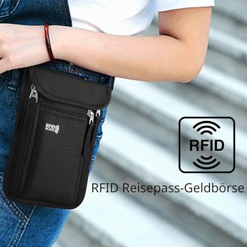 KEAFOLS Brustbeutel Brusttasche Reisegeldbeutel mit RFID-Schutz wasserdicht Umhängebeutel Tasche maximale Sicherheit für Smartphone und Reise Dokumente