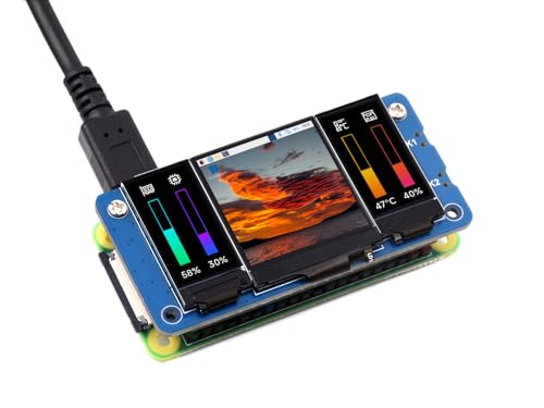 Image of Triple LCD HAT for Raspberry Pi Zero /Zero W /Zero WH /2B /3B /3B+ /4B, Onboard 1.3inch IPS LCD Main Screen, Dual 0.96inch IPS LCD Secondary Screens, 2X User-Defined Keys, SPI Communication
