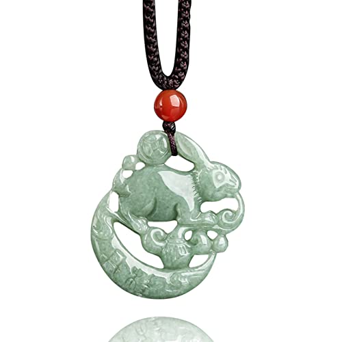 Xgimas Wealth Rabbit Natural Green Jade Pendant Necklaces for Women