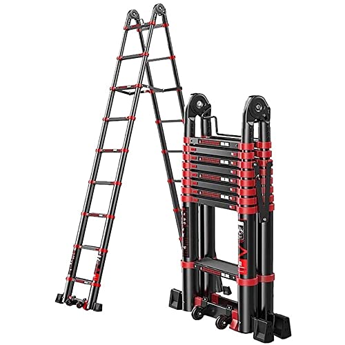 JHshop Escaleras Telescópicas de Aluminio, 2,5M+2,5M Escalera Extensible Multifunción, Interruptor de Seguridad de Varios Niveles Carga 150kg Cover