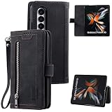 UEEBAI Custodia per Samsung Galaxy Z Fold 4 5G, Portafoglio in Pelle PU Retro Antiurto Flip Cover Antiurto con Slot per Schede Funzione Stand Chiusura Magnetica protezione totale - Nero