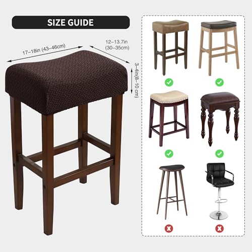 Image of Waterproof Brown Rectangle Bar Stool Covers Set of 2 18x14x4 Stretch Backless Counter Height Barstool Cushion Slipcovers Washable Replacment