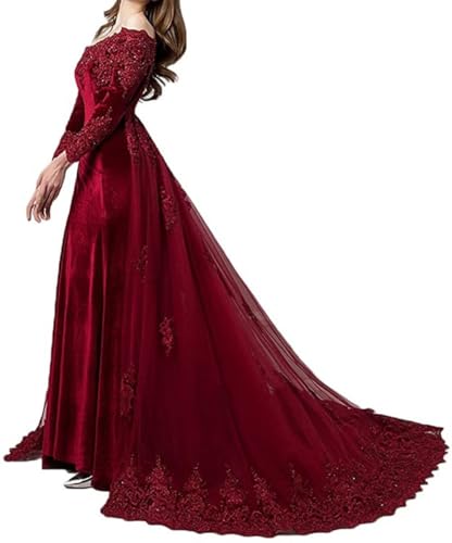 LEJY Velvet Evening Gown Off The Wedding Dress With Detachable Train3
