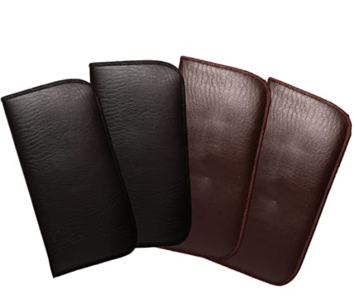 Image of Calabria Slim Faux Leather Eyeglass Case Soft Slip-In Design [2 Black & Brown - 4 Pack] | Compact Protective Pouch | Soft Case for Glasses | Lightweight Sunglass Storage