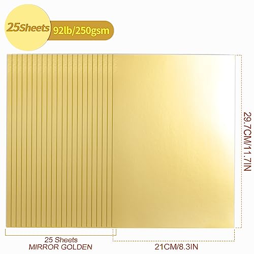 A4 Golden Mirror Kartonpapier, 25 Blatt 250 g/m²/92 lb metallisch reflektierendes Papier zum Basteln, Folienkarton für DIY-Projekte, Geburtstagsdekoration UAP19GD25