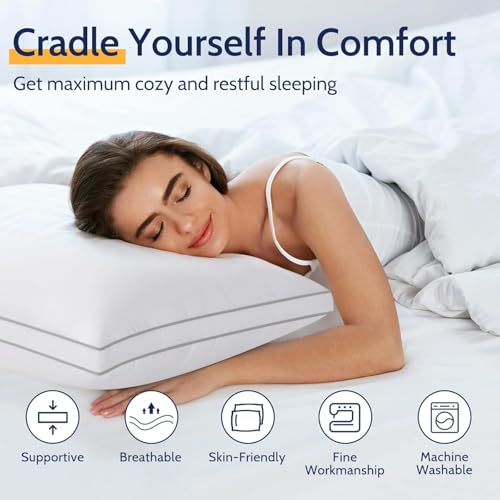 Image of ROUMEA Pillows King Size Set of 4,Gusseted Bed Pillows for Sleeping