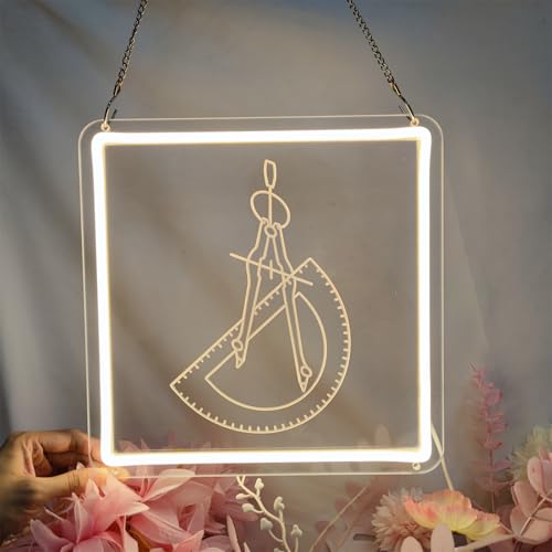Image of Compass Ruler Neon Signs for Wall Decor, Math Neon Light Sign Learning LED Light Sign for Mathematics Lovers School Research Room Home Decoration, 11 inch x 11 inch