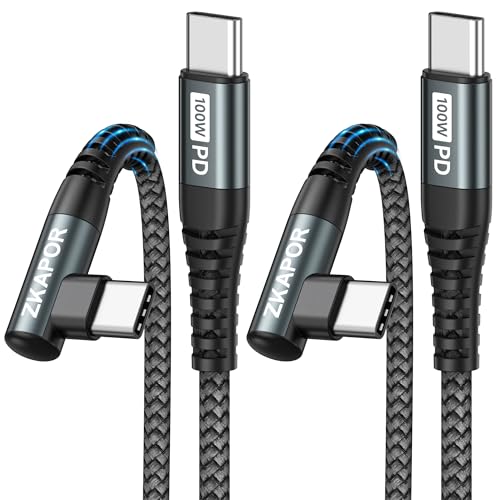 ZKAPOR USB C Kabel [2Stück 3M], 100W USB C auf USB C Kabel PD 90 Grad Schnellladekabel Typ C Ladekabel für iPhone 16 Pro Max, iPhone 15, Samsung Galaxy S25/S24, MacBook Pro/Air,...
