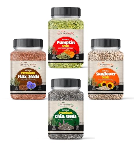 Image of Happywally Pumpkin, Flax, Chia and Sunflower Seeds Combo 250g (250g * 4) - for Eating | Edible | Rich in Protein | Fibre Rich