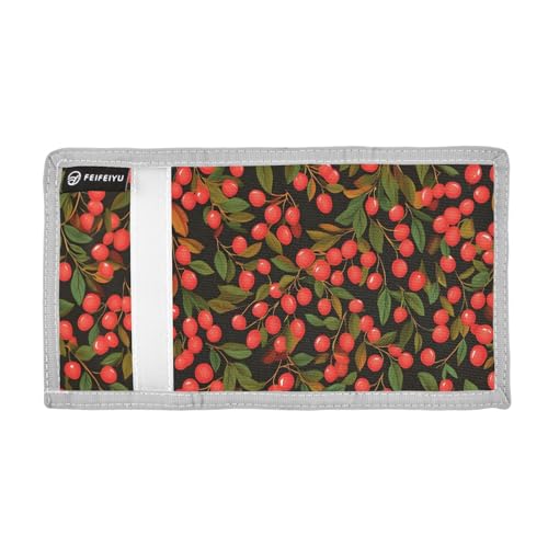 Red Berry Foliage Durable Nylon Fabric Wallet for Boys and Girls - Multi-Functional with 2 Clear Pockets, Zipper Coin Compartment, 3 Card Slots & Keyring2