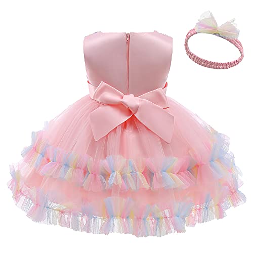 Avazu 3M-6T 3D Colorful Flower Toddler Baby Girls Wedding Pageant Layered Dresses Wedding Birthday Party Tutu Gown With Headwear Light Pink 80 #TOP2