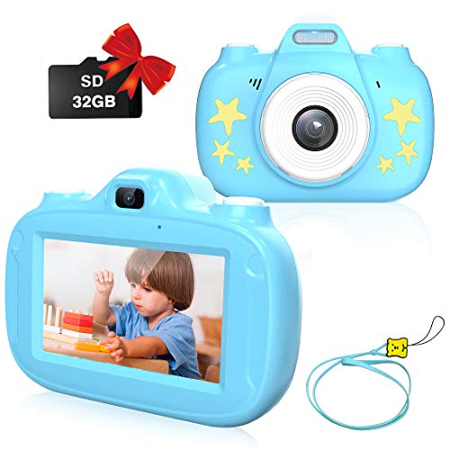 ADSDIA Kids Camera, 3 Inch HD Touch Screen Digital Camera, Child Video Camcorder for 3-12 Year Old Toy Gifts, 1080P IPS and IPX6 Waterproof Rechargeable Electronic Camera with 32GB TF Card (Blue)