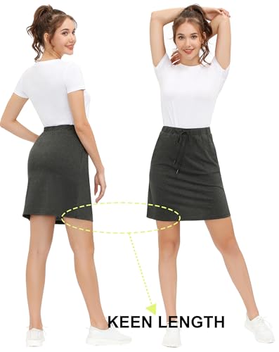 JACK SMITH Women's Athletic Skort Drawstring Waist Stretchy Knitting Skirts with Pocket(S,Deep Gray) - Thumbnail 4
