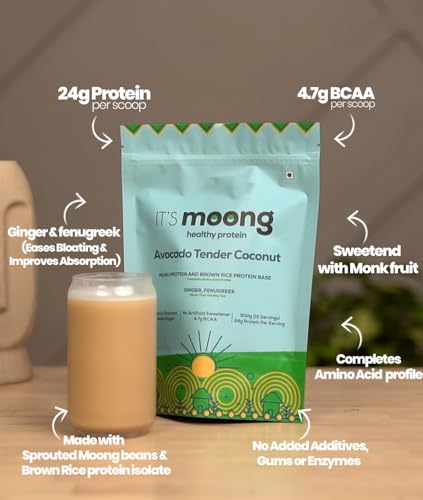 Image of It's Moong Mung Bean & Brown Rice Isolate Plant Protein Powder for Men & Women |24g per serve 4.7g BCAA| Avocado Tender Coconut | 1 kg, 500g each pack of 2 |Sprouted Plant Protein| Plant Based Protein