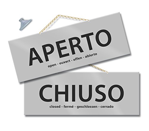 Cartello APERTO e CHIUSO negozio vetrina studio laboratorio officina bottega (Argento)