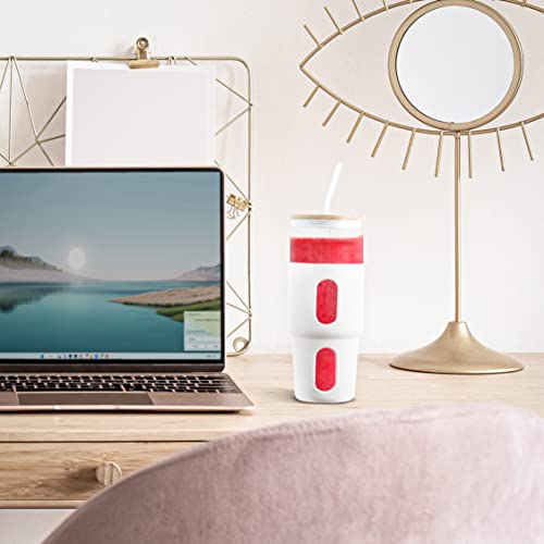 32Oz Glass Tumbler With Straw & Bamboo Lid With Silicone Sleeve, Reusable Boba Smoothie Cup Iced Coffee Tumbler, Fits Cup Holder, Glass Water Bottle, Bpa Free Beer Mug & Stein White. #TOP2