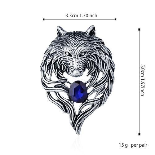 Image of Vintage Wolf Head Lapel Brooch Pin Cool Punk Animal Wolf Crystal Collar Brooch Suit Pin for Men Women Birthday Gift