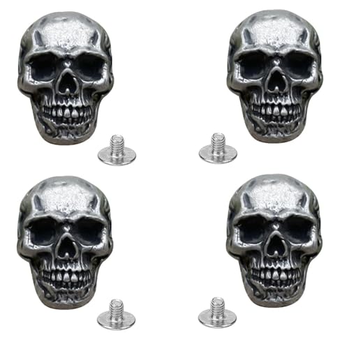Conchos de cabezas de muerto con clavija, metal, clavija, cuero, artesanía, Anexo demoníaco con cerco y tornillo para Halloween, arte de cuero, largo 3 cm (4 unidades)