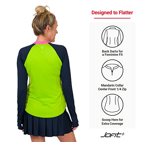 Jofit Apparel Women’s Athletic Clothing Long Sleeve Uv Crew For Golf & Tennis, Size Medium, Lime Zest And Midnight #TOP3