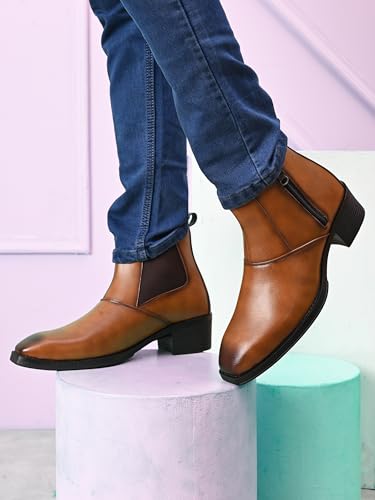 Image of Prolific Men's Chelsea Zipper /Chain Boots | High Ankle Boot| Formal, Office & Casual Wear Shoes | Soft Cushioned Insole, Slip-Resistance, Dynamic Feet Support, Arch Support & Shock Absorption