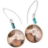 Handmade Quality Hammered Copper Dome Earrings Accented with Turquoise Beads | Boho, American West –
