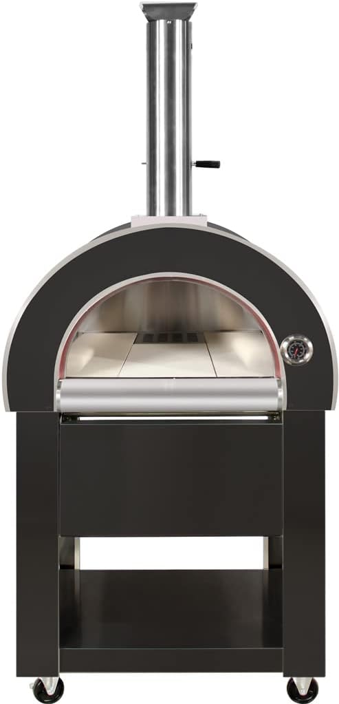 31" Outdoor Wood Fired Black Stainless Steel Artisan Pizza Oven or Grill with Waterproof Cover
