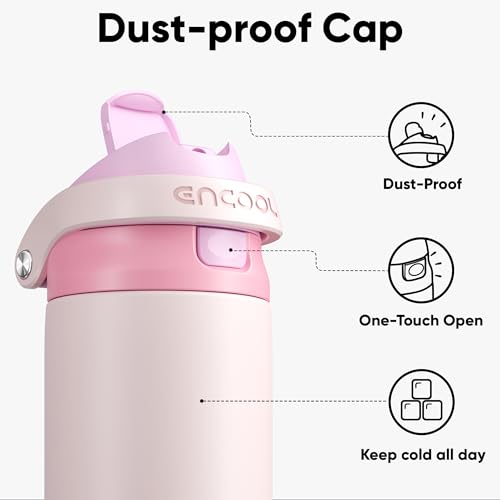 Image of ENCOOL Leakproof Insulated Water Bottle with Straw Dual-Sip Water Bottle Bag-Safe Design for Work, Commute & Gym - Keeps Drinks Cold All Day, 24 oz, Macaron Pink