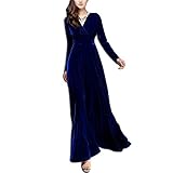 KAXIDY Long Dress V-neck Long Sleeve Velvet Evening Gowns Cocktail Dresses (X-Large, Royal Blue)