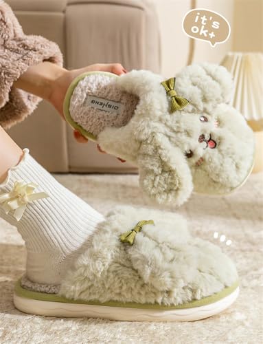 Caistre Cute Puppy Slippers for Women Cozy Memory Foam Shoes Furry Warm House Winter Slippers Anti-Slip Sole Couple Bedroom Shoes2