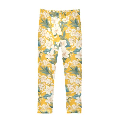 KLL Gold Star Flowers Toddler Girls Cotton Leggings Casual High Waisted Workout Pants Running