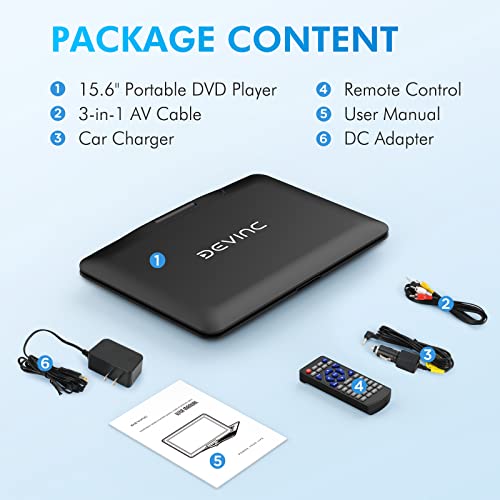 Devinc ZC-07 17.9 Inch Portable Dvd Player With 15.6 Inch Hd Swivel Screen, Support Multiple Dvd Cd Formats/Usb/Sd Card/Sync Tv, 6 Hours Rechargeable Battery thumb #6