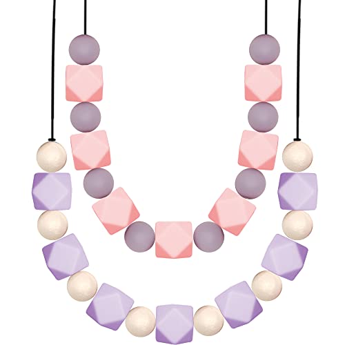 Image of Chew Sensory Necklace 2 Pack, Teething Necklace for Mom to Wear, Sensory Chew Necklace or Kids or Adults That Like Biting or Have Autism, Perfectly Textured Silicone Chewy Toys