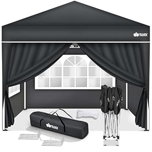 tillvex Paviljoen, 3 x 3 m, waterdicht, pop-upvouwtent, in hoogte verstelbaar, tuintent, uv-bescherming 50+, partytent met tas (antraciet, met 4 zijpanelen)