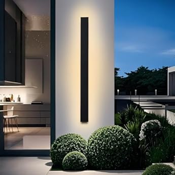 Foto di YUEEU 30CM Applique da Parete Esterno LED Lungo Nero impermeabile Ip65 Moderne Lampada Parete Interno Luci per Portico Esterno Villa Wall Light 3000k Scala Corridoio Luce Wall Lamp