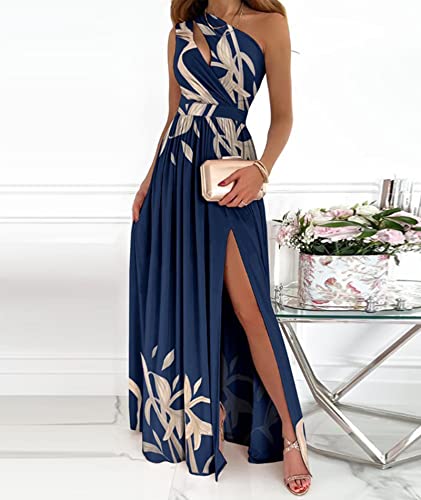 ECDAHICC Women's Sexy One Shoulder Cutout Pleated Maxi Dress Sleeveless High Slit Formal Evening Party Bridesmaid Dresses2