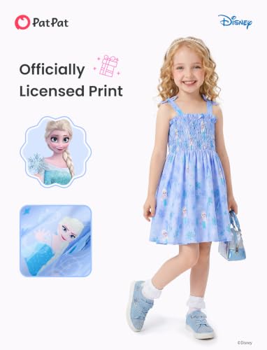 Image of Disney Princess Frozen Elsa Minnie Stitch Toddler Girl Dress Bow Tie Straps Smocked Summer Outfit Birthday Party Clothes 2-9Y