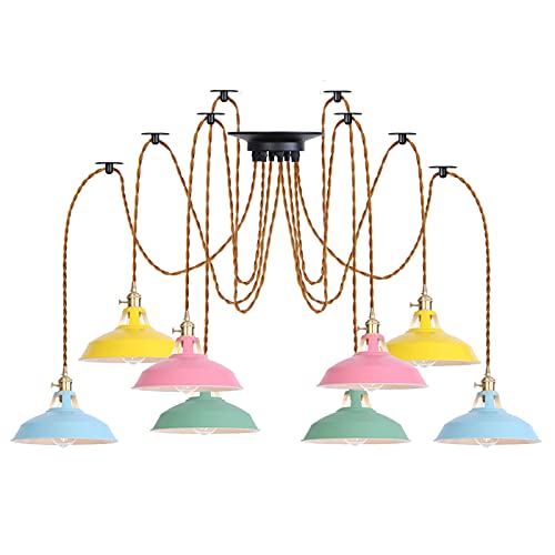Lustre araignée 8 lumières et lampes suspendues réglables en métal