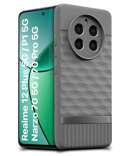 Image of WOW IMAGINE Back Cover for Realme Narzo 70 | Narzo 70 Pro | Realme 12 Plus | P1 5G with Hexa Cube Design | Ultra Slim Soft Case | Inner Velvet Fabric | Matte Silicone Flexible Mobile Case - Grey